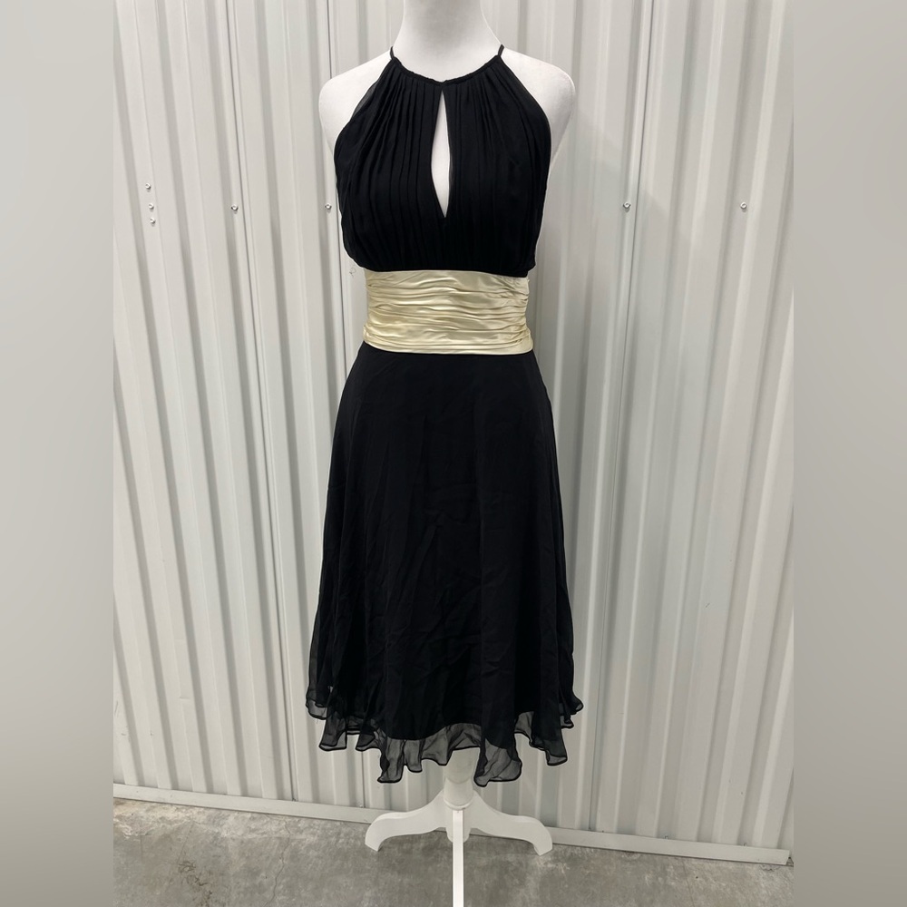 Vintage Maggy London Black Silk High Neck Halter Chiffon Midi Dress 8 Whimsigoth
